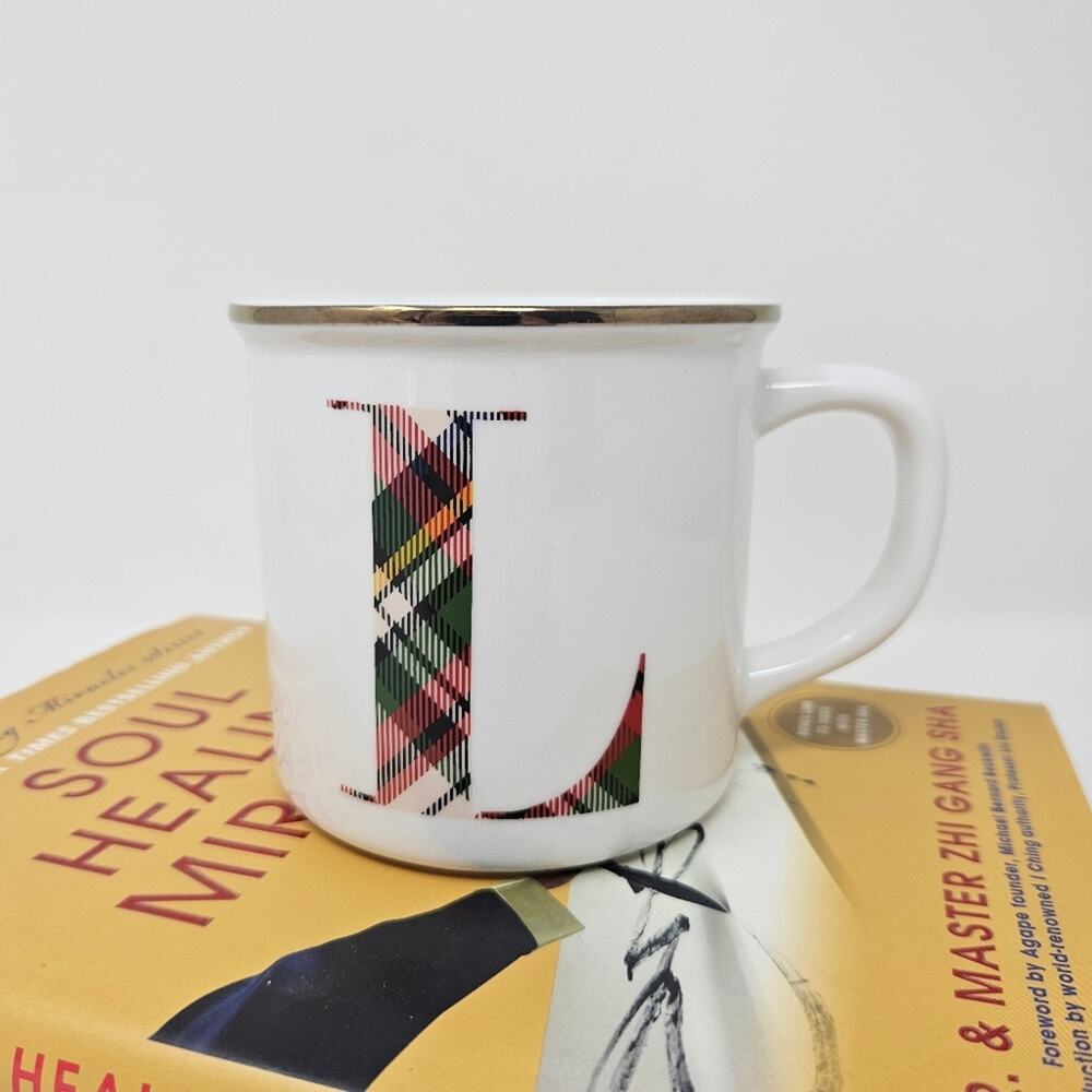 Pottery Barn Cup Plaid Letter L Alphabet Monogram Mug